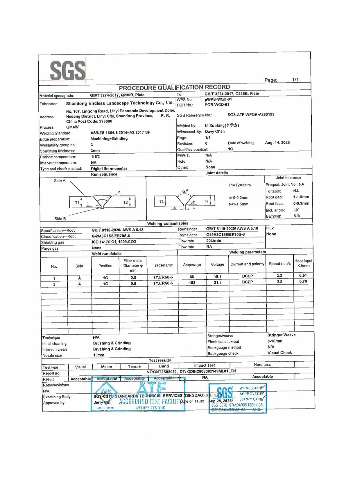Welding and inspection proof